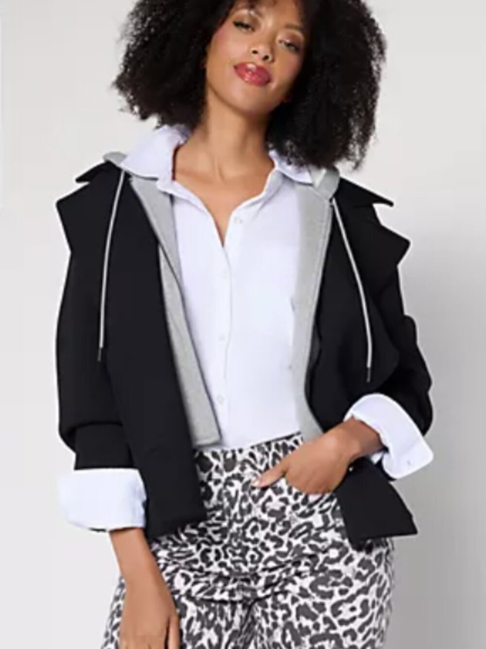 RM Studio x Rebecca Minkoff Layered Hoodie Jacket Black Gray Size S